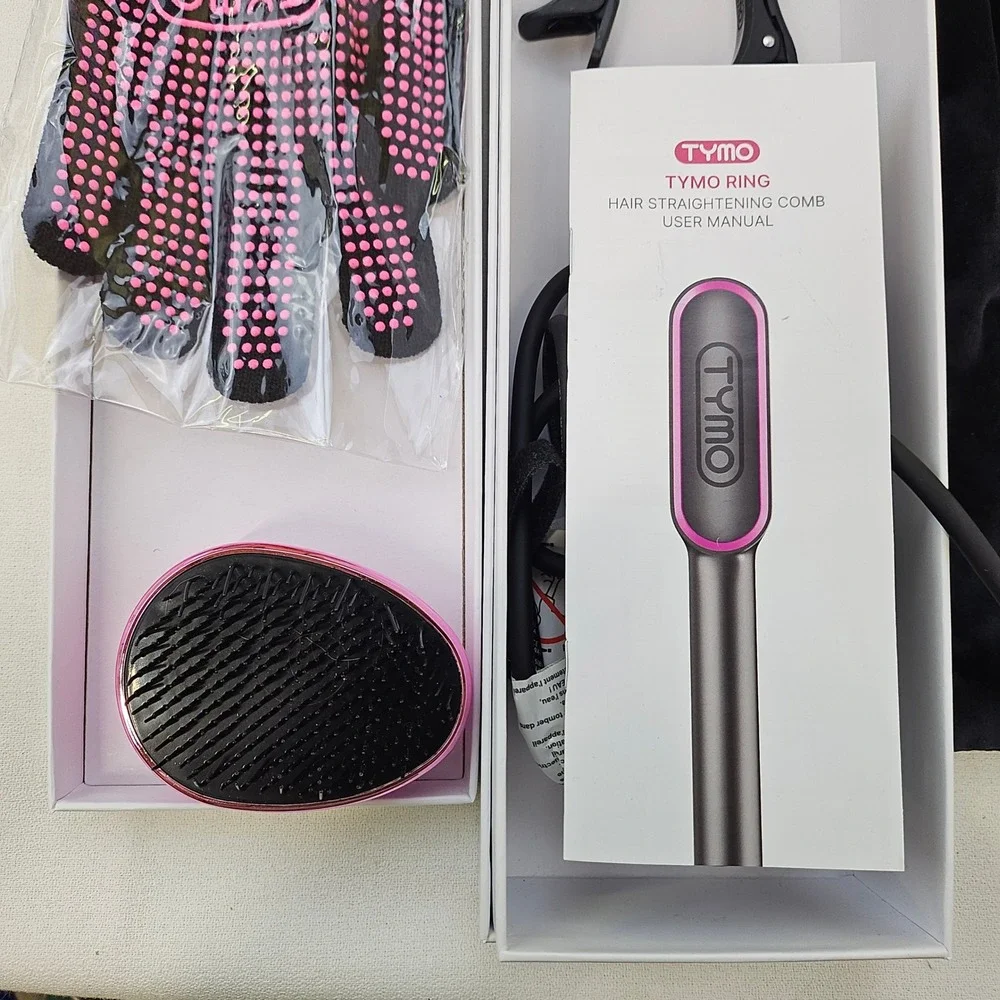 TYMO RING Hair Straightening Comb HC100 Black Pink Professional Styling Set‎